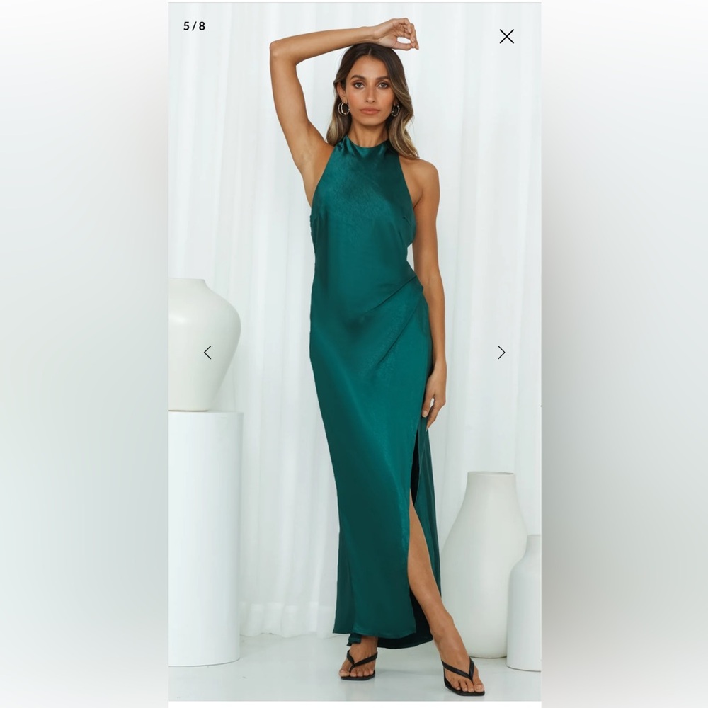 Halter Maxi Satin Dress in Emerald